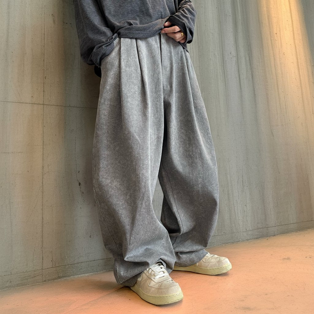 ストーンウォッシュルーズタックパンツ K0626