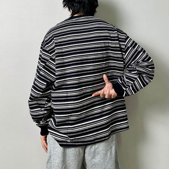 マルチボーダーロングTシャツ K0474