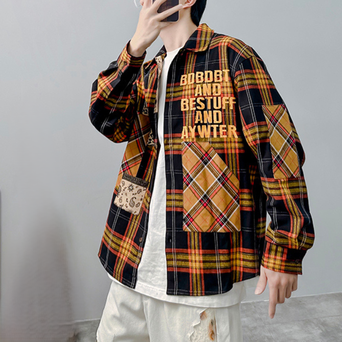 レターチェックロングシャツ K0477