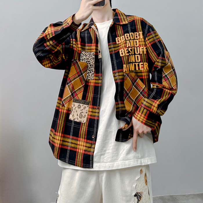 レターチェックロングシャツ K0477