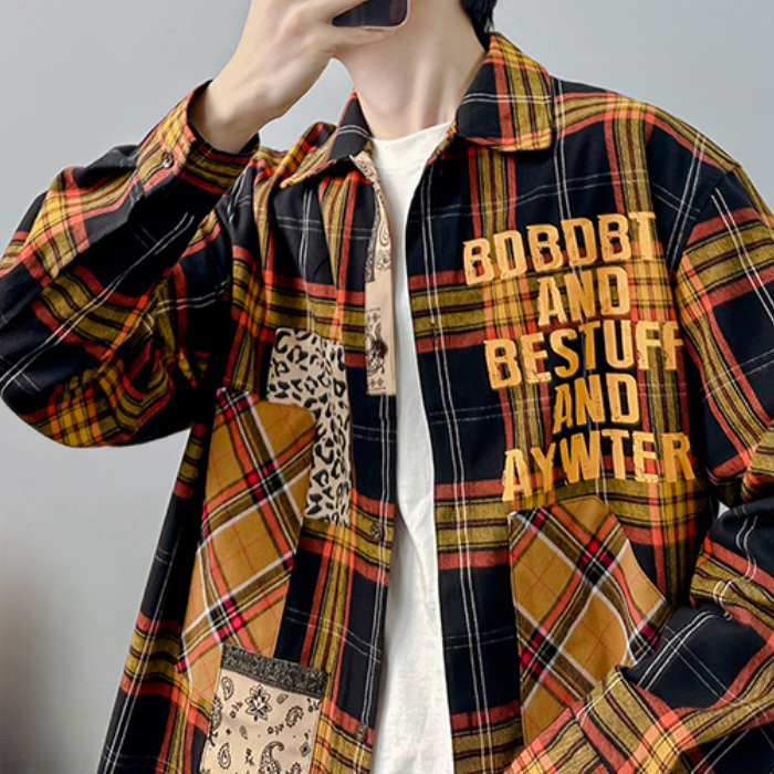 レターチェックロングシャツ K0477