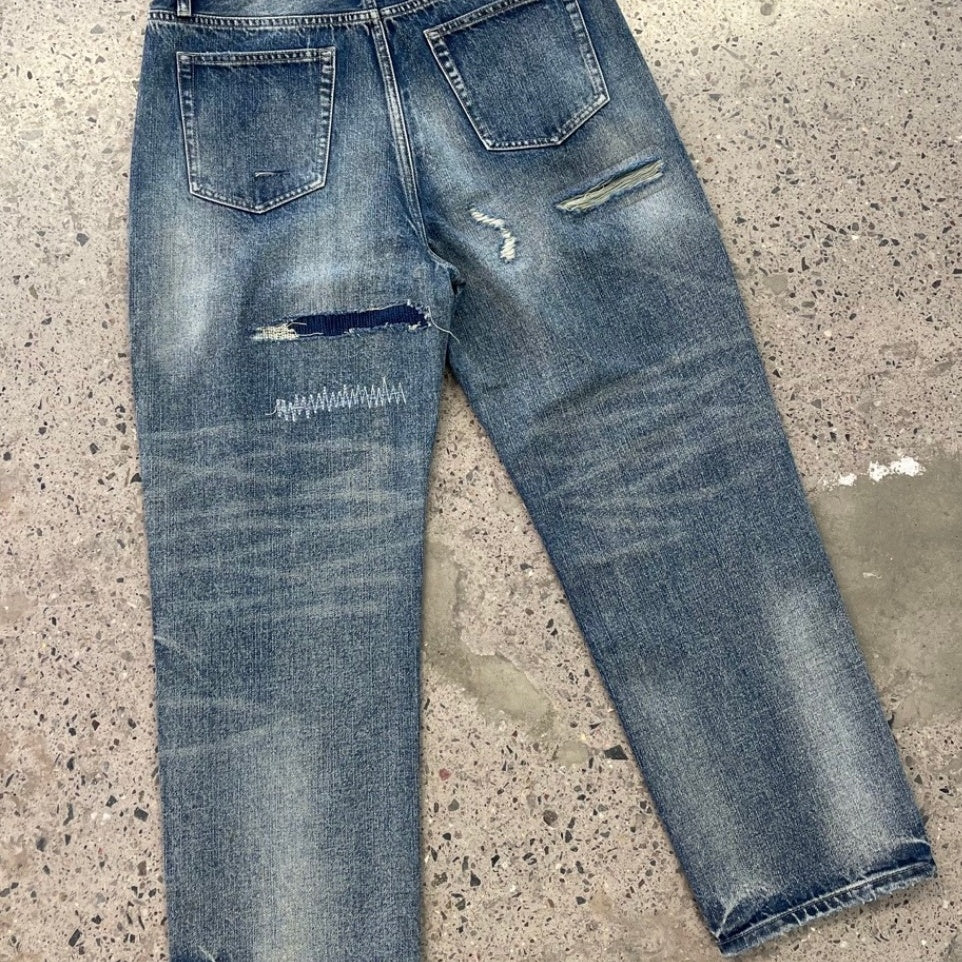 ヴィンテージウォッシュクラッシュデニムパンツ K0599