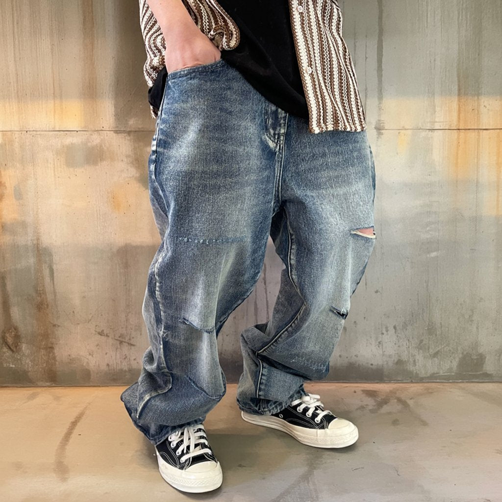 ヴィンテージウォッシュクラッシュデニムパンツ K0599