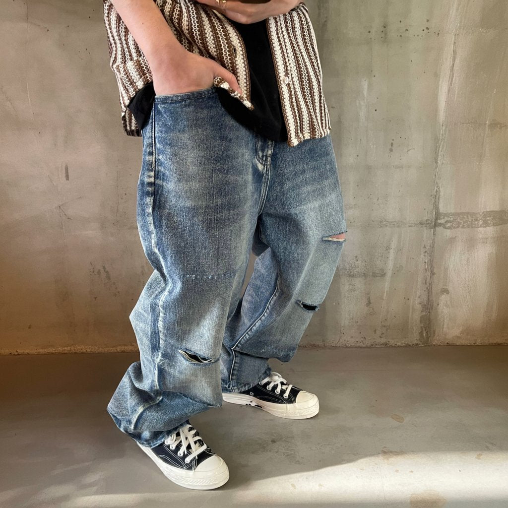 ヴィンテージウォッシュクラッシュデニムパンツ K0599