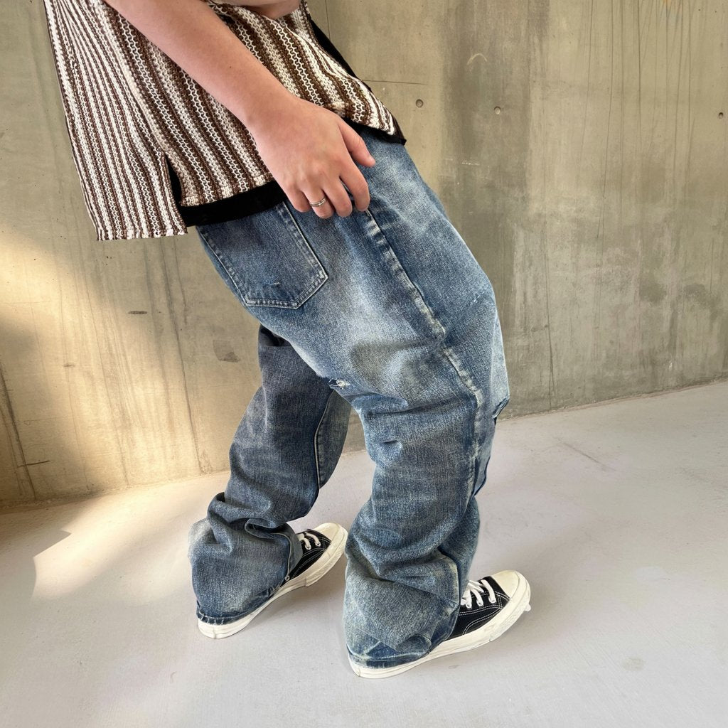 ヴィンテージウォッシュクラッシュデニムパンツ K0599