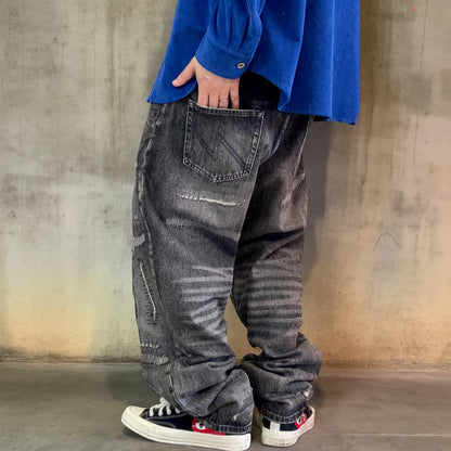 グランジリペアウォッシュワイドデニムパンツ K0706