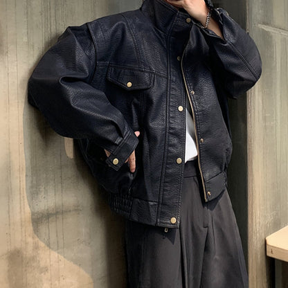 スタンドカラーワークレザージャケット K0776