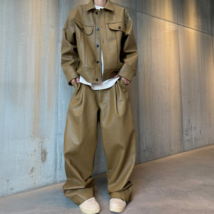 タックデザインPUレザーワイドパンツ K0698