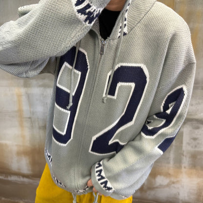 カレッジナンバリングジップアップニットパーカー K0708