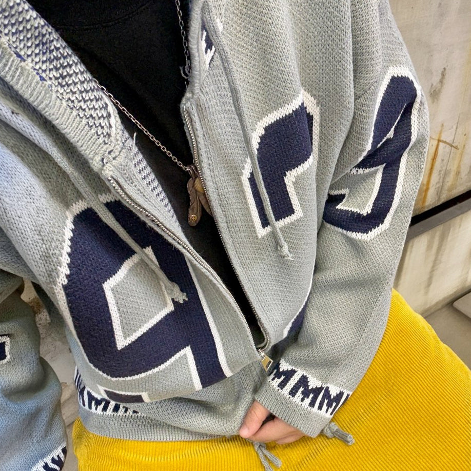 カレッジナンバリングジップアップニットパーカー K0708