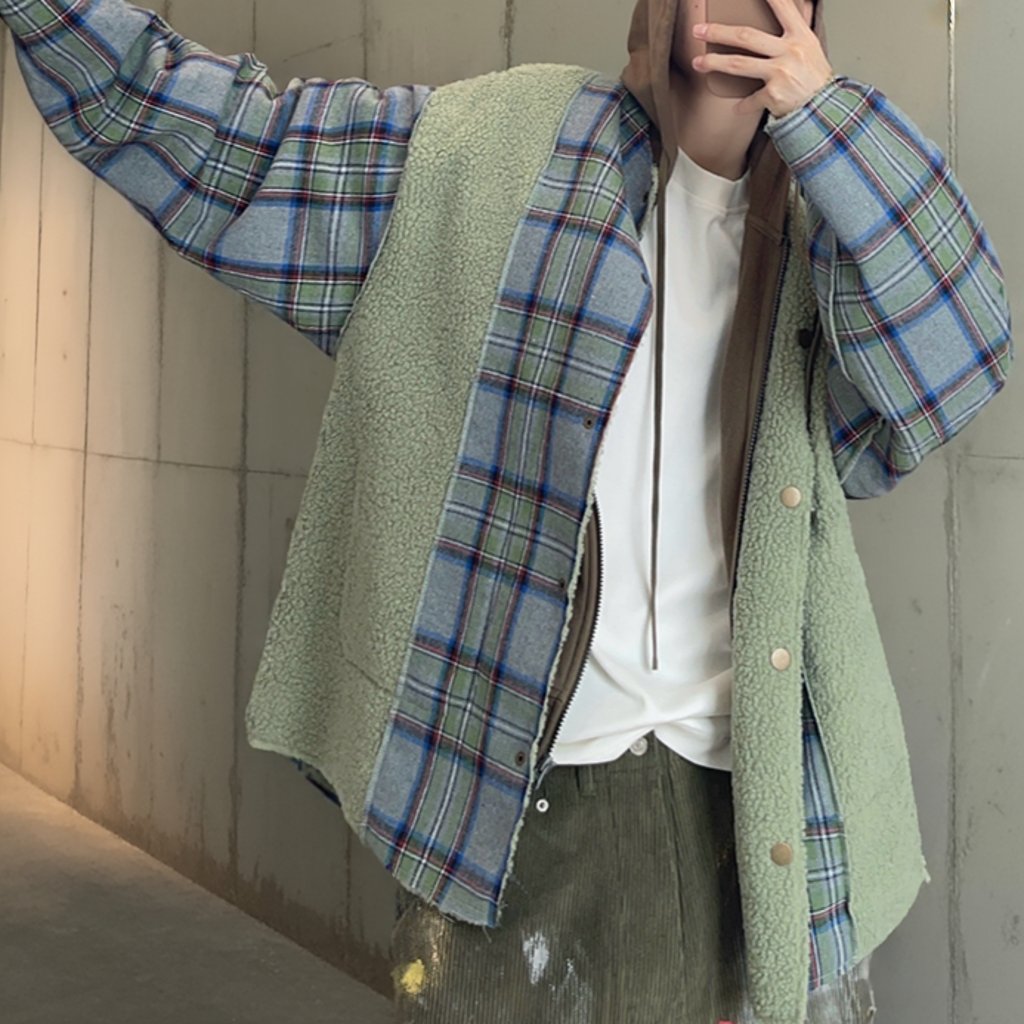 チェックボアパネルドノーカラージャケット K0713