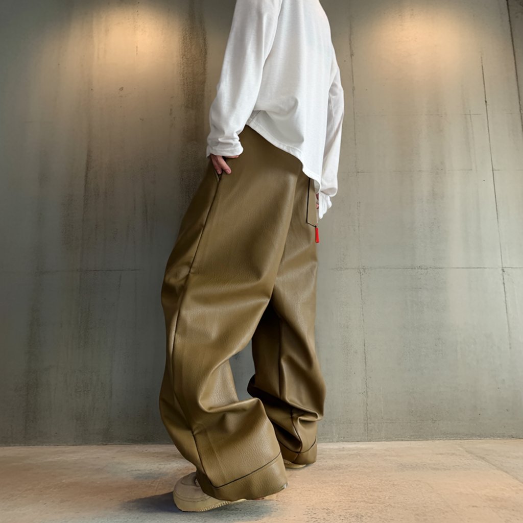 タックデザインPUレザーワイドパンツ K0698