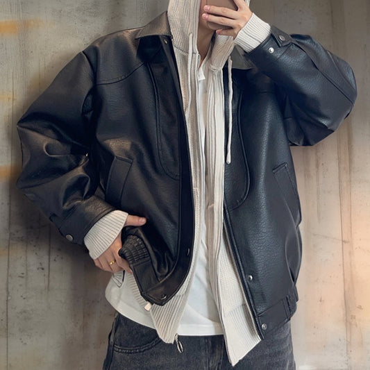 パネルステッチPUレザーブルゾン K0697