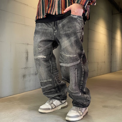 グランジリペアウォッシュワイドデニムパンツ K0706