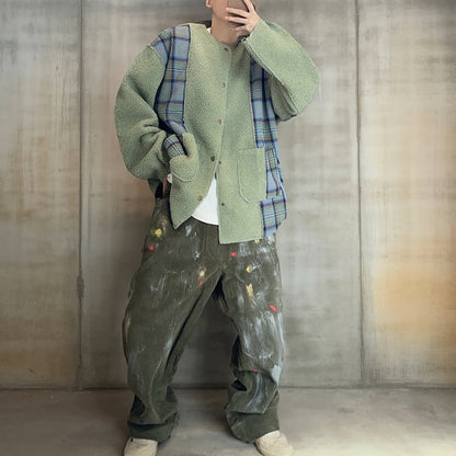 チェックボアパネルドノーカラージャケット K0713