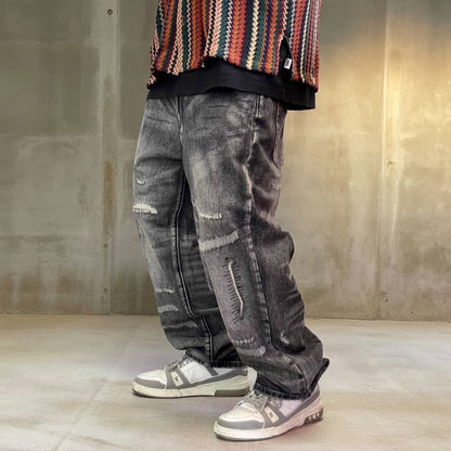 グランジリペアウォッシュワイドデニムパンツ K0706