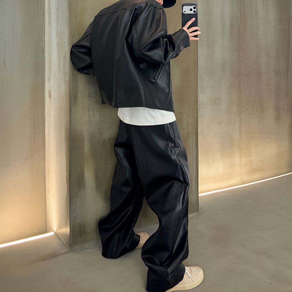 タックデザインPUレザーワイドパンツ K0698