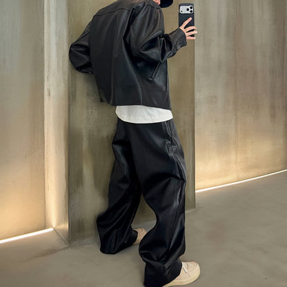 タックデザインPUレザーワイドパンツ K0698