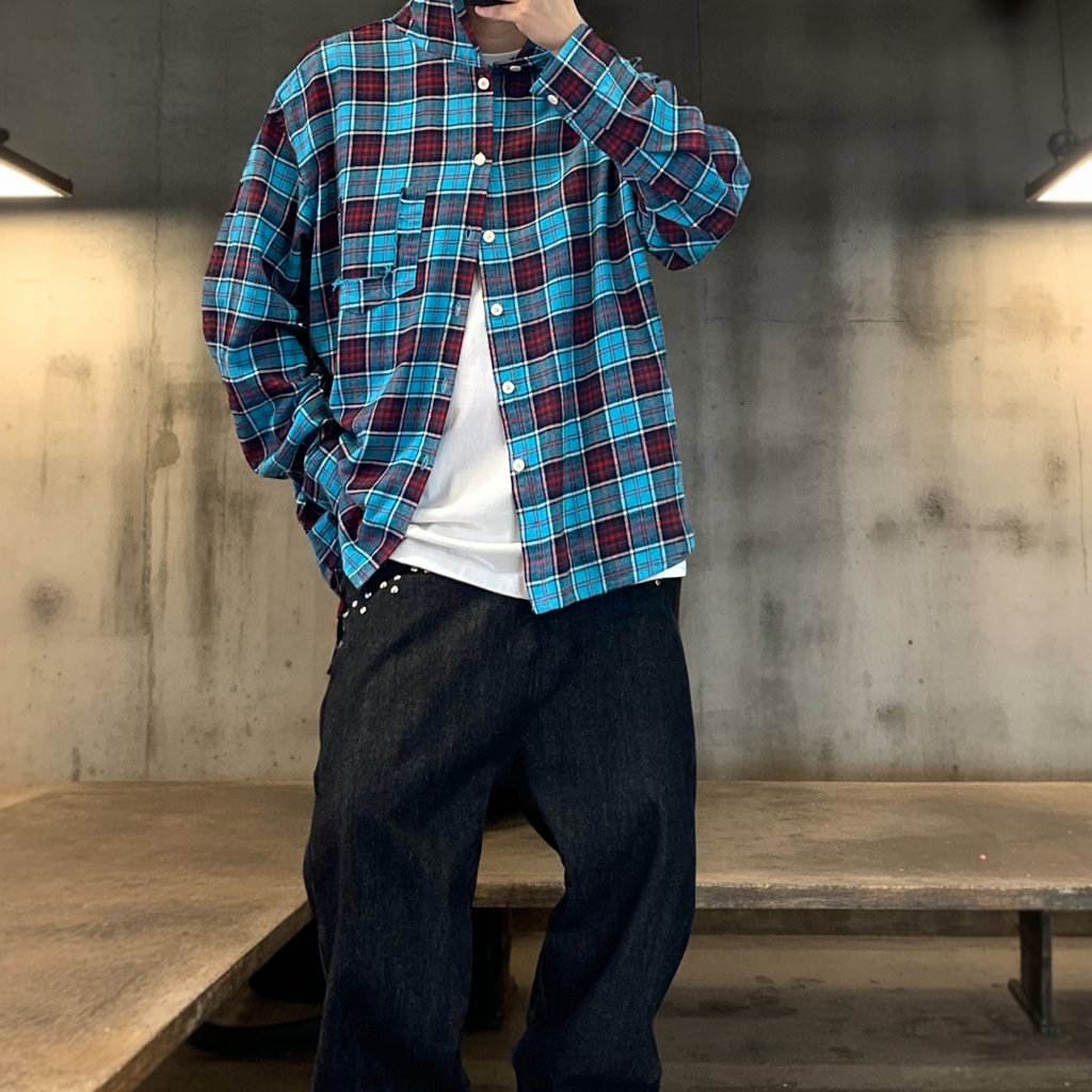 チェック柄フード付きロングシャツ K0628