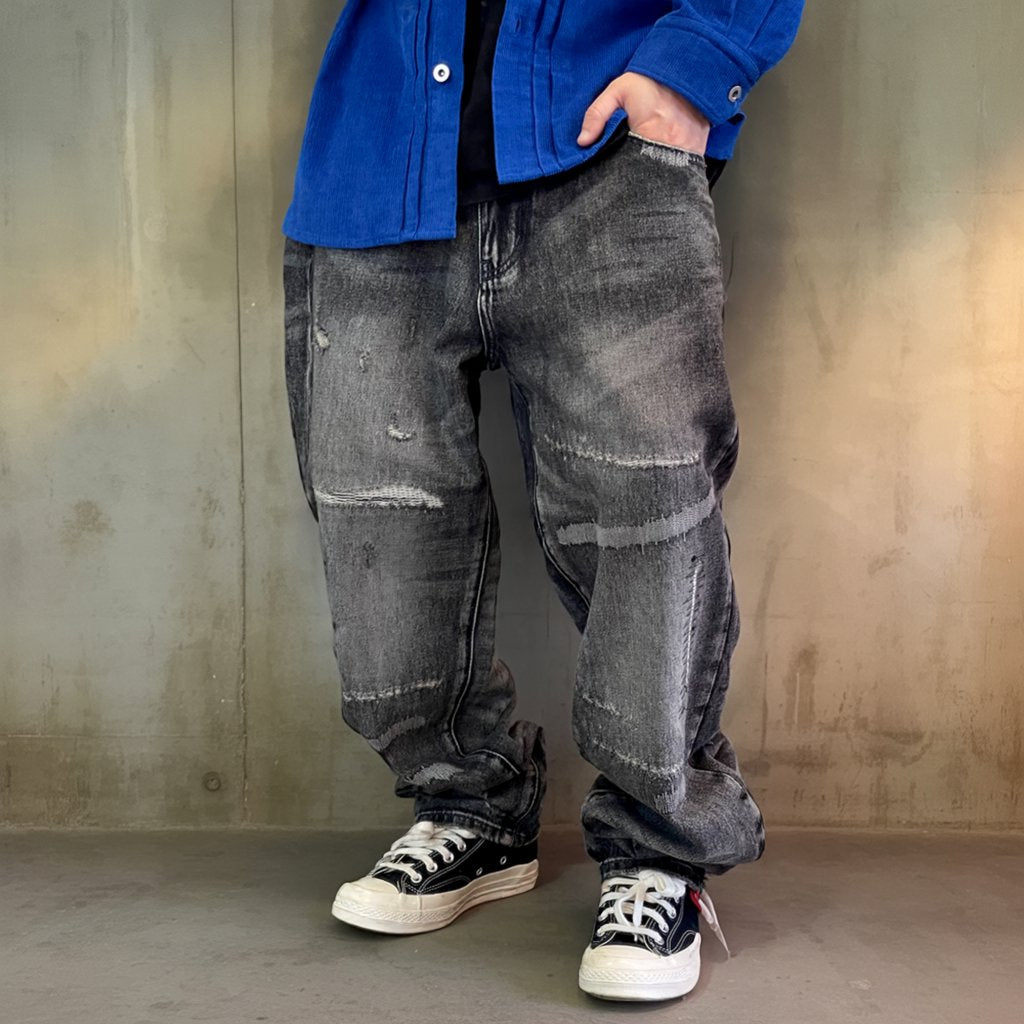 グランジリペアウォッシュワイドデニムパンツ K0706