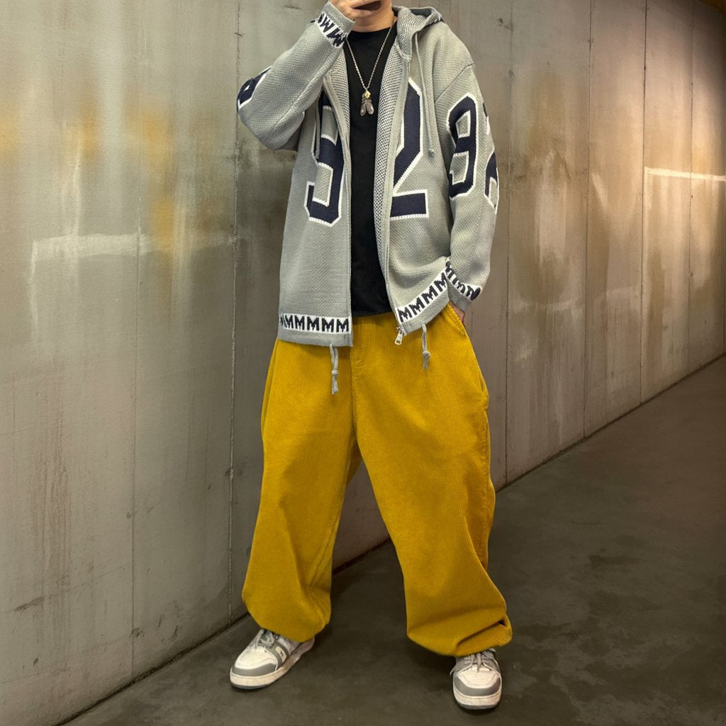 カレッジナンバリングジップアップニットパーカー K0708