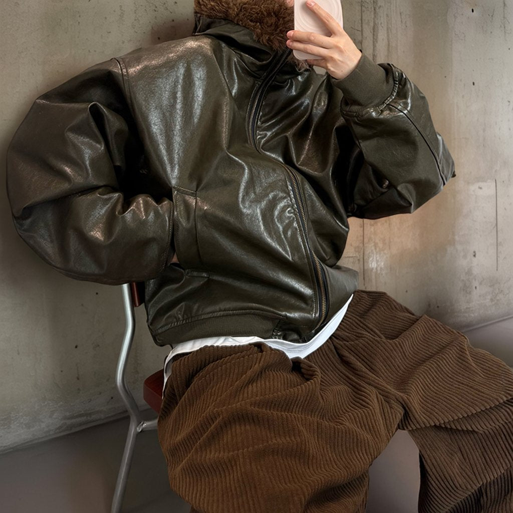 グロッシーPUレザーフードジャケット K0791