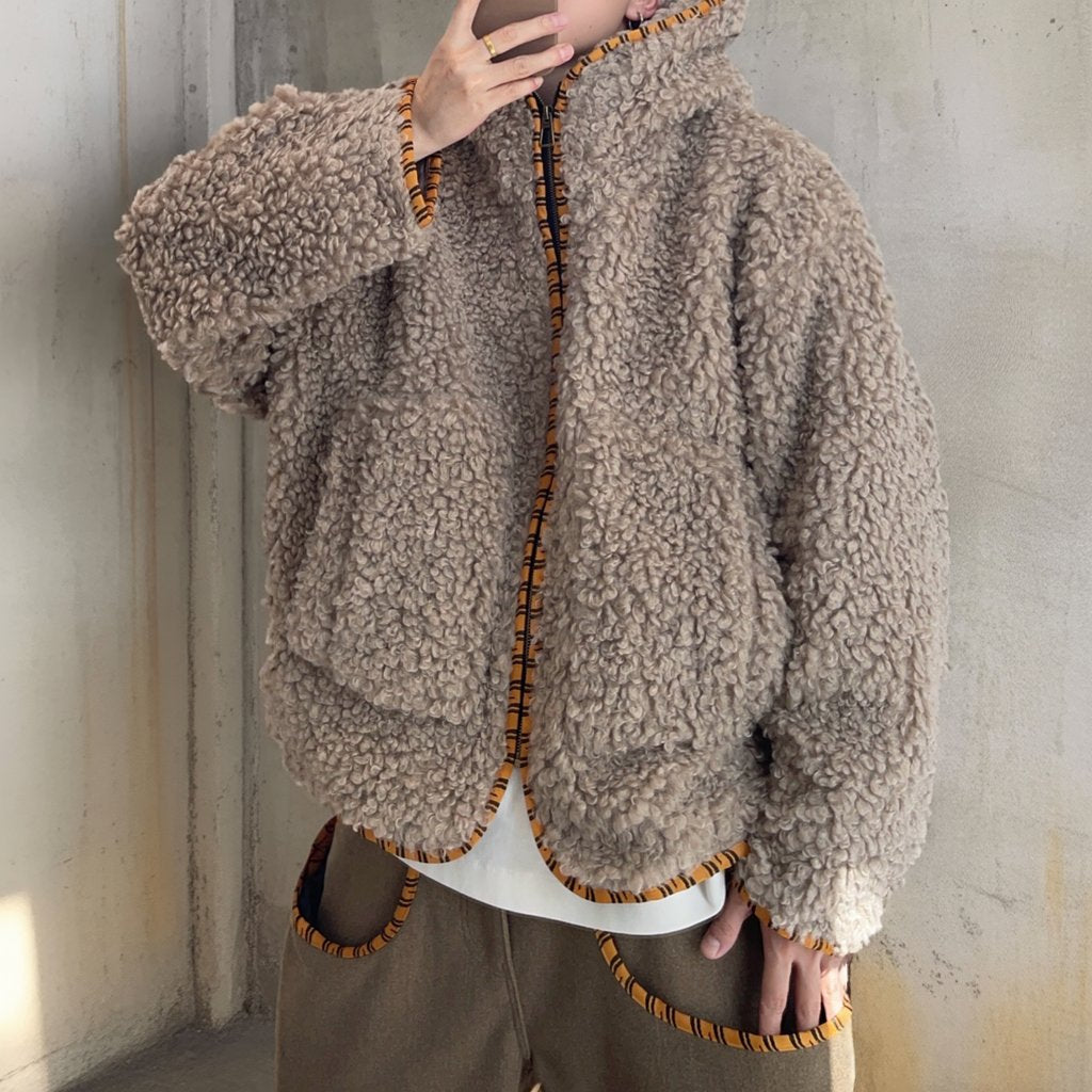 タイガーパイピングカーリーファーフーディブルゾン K0741