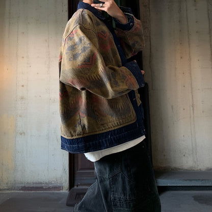 エスニックパターンデニムワークジャケット K0777