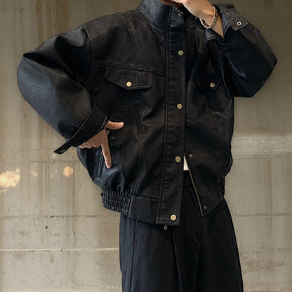 スタンドカラーワークレザージャケット K0776