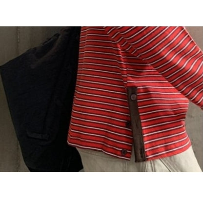 サイドボタンレトロボーダーロングTシャツ K0860