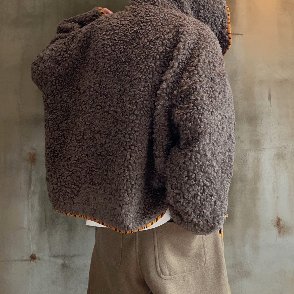 タイガーパイピングカーリーファーフーディブルゾン K0741