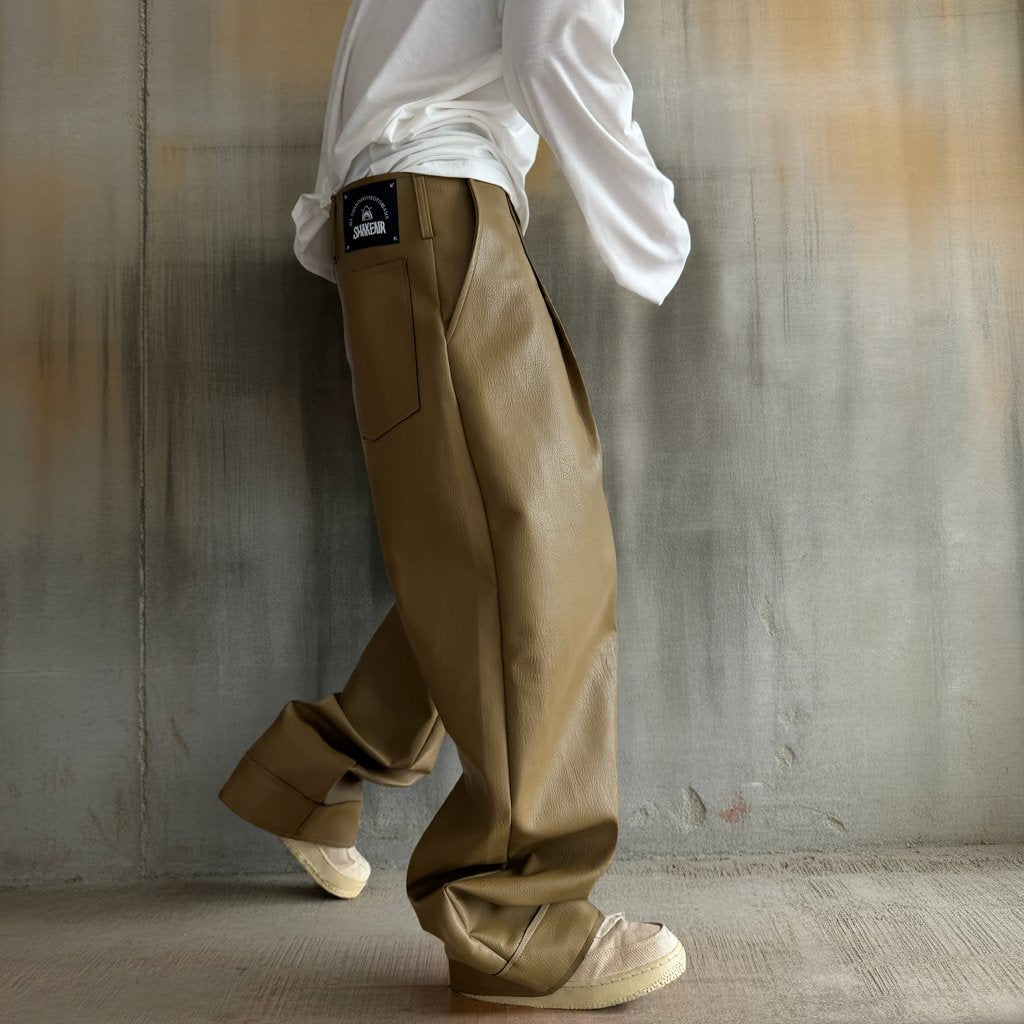 タックデザインPUレザーワイドパンツ K0698