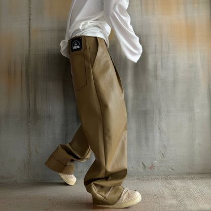 タックデザインPUレザーワイドパンツ K0698