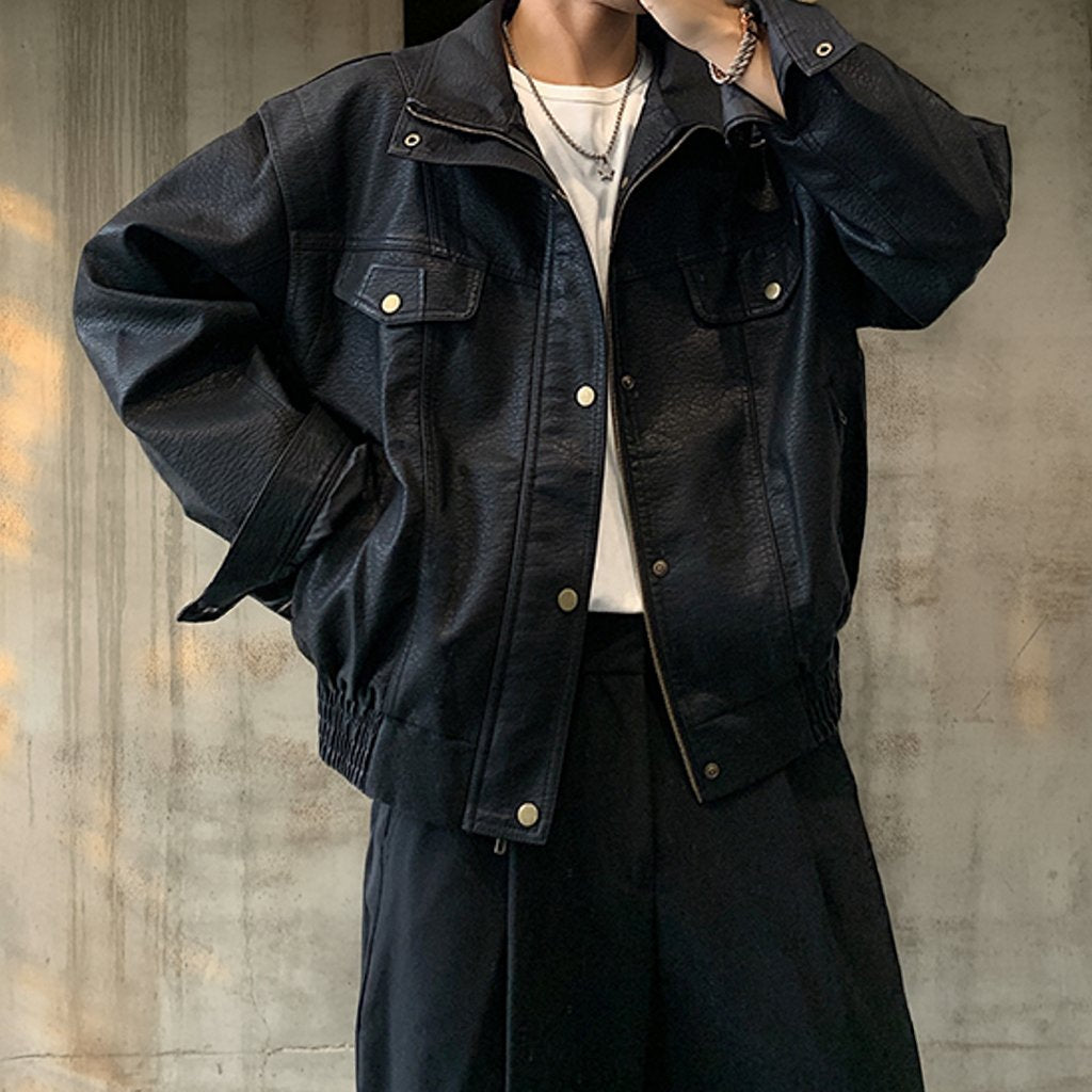 スタンドカラーワークレザージャケット K0776