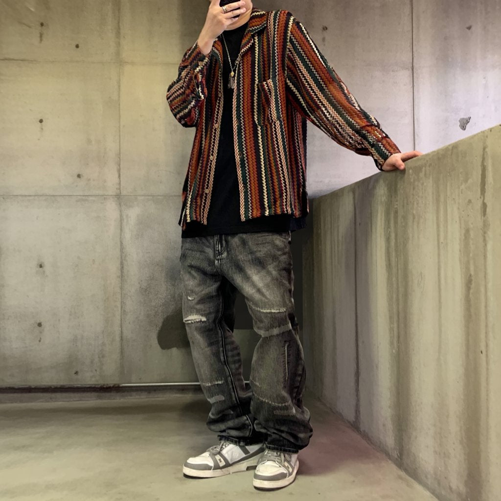 グランジリペアウォッシュワイドデニムパンツ K0706