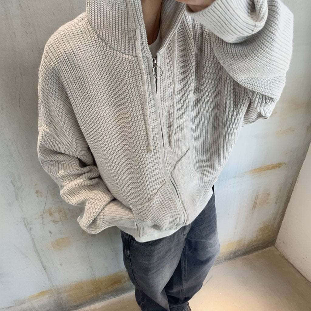 オーバーサイズワッフルニットジップパーカー K0703