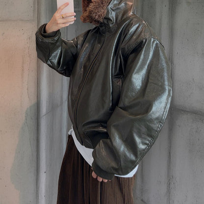グロッシーPUレザーフードジャケット K0791