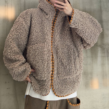 タイガーパイピングカーリーファーフーディブルゾン K0741