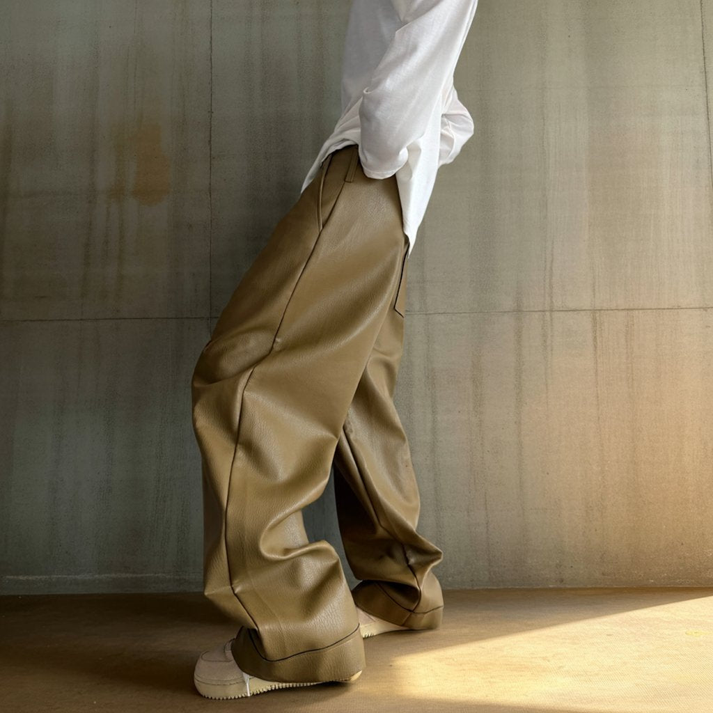 タックデザインPUレザーワイドパンツ K0698