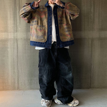 エスニックパターンデニムワークジャケット K0777