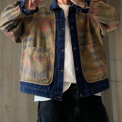 エスニックパターンデニムワークジャケット K0777