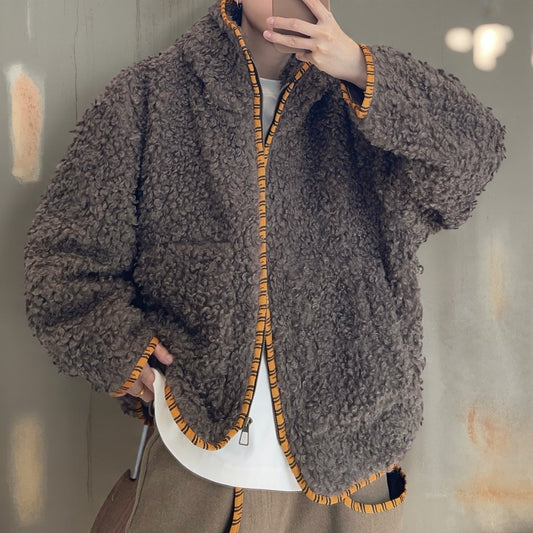 タイガーパイピングカーリーファーフーディブルゾン K0741