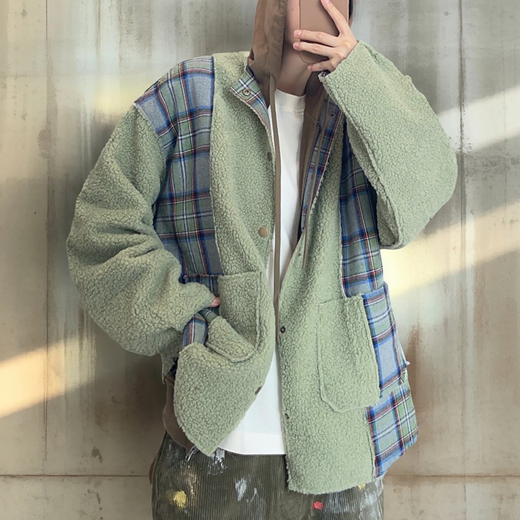 チェックボアパネルドノーカラージャケット K0713