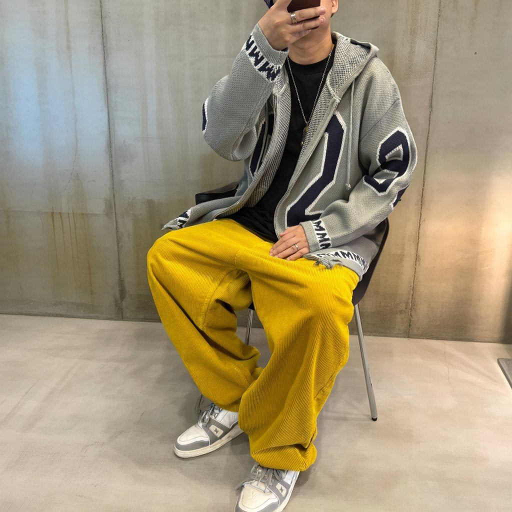 カレッジナンバリングジップアップニットパーカー K0708