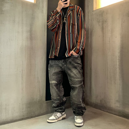 グランジリペアウォッシュワイドデニムパンツ K0706