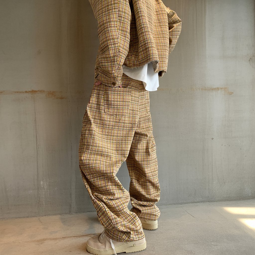 ヴィンテージチェックルーズカーブパンツ K0743