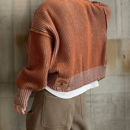 ヴィンテージストライプルーズニットカーディガン K0747