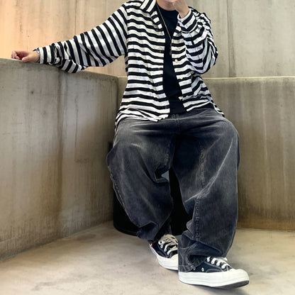 モノクロボーダールーズロングシャツ K0638
