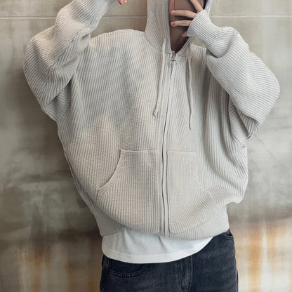 オーバーサイズワッフルニットジップパーカー K0703