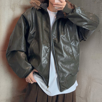 グロッシーPUレザーフードジャケット K0791